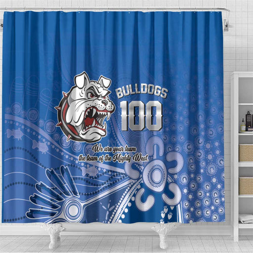 Bulldogs 100-year Anniversary Shower Curtain Simple Aboriginal Motif - Aussie Hoodie