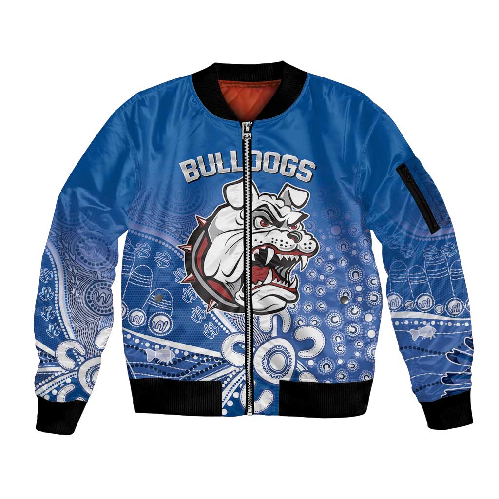 Bulldogs 100-year Anniversary Sleeve Zip Bomber Jacket Simple Aboriginal Motif - Aussie Hoodie
