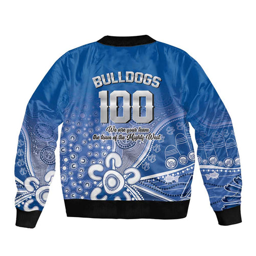 Bulldogs 100-year Anniversary Sleeve Zip Bomber Jacket Simple Aboriginal Motif - Aussie Hoodie