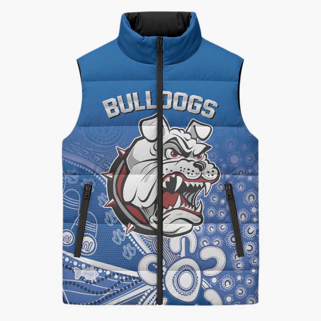Bulldogs 100-year Anniversary Sleeveless Puffer Jacket Simple Aboriginal Motif - Aussie Hoodie