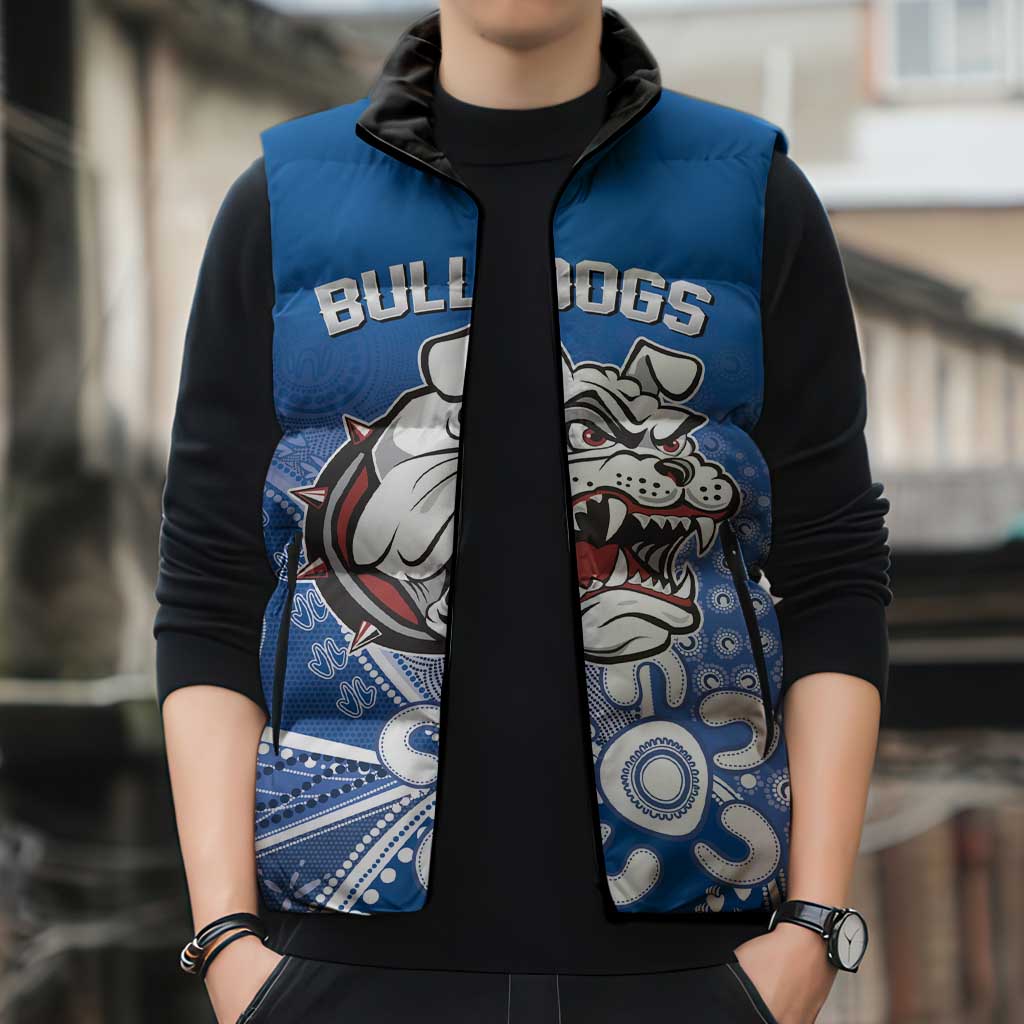 Bulldogs 100-year Anniversary Sleeveless Puffer Jacket Simple Aboriginal Motif - Aussie Hoodie