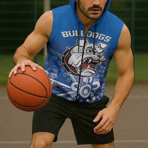 Bulldogs 100-year Anniversary Sleeveless Zip Hoodie Simple Aboriginal Motif LT9