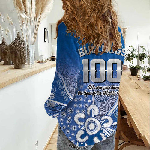 Bulldogs 100-year Anniversary Women Casual Shirt Simple Aboriginal Motif - Aussie Hoodie