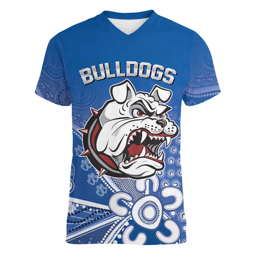 Bulldogs 100-year Anniversary Women V-Neck T-Shirt Simple Aboriginal Motif - Aussie Hoodie