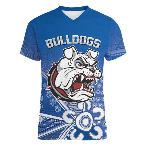 Bulldogs 100-year Anniversary Women V-Neck T-Shirt Simple Aboriginal Motif - Aussie Hoodie