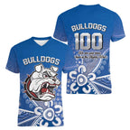 Bulldogs 100-year Anniversary Women V-Neck T-Shirt Simple Aboriginal Motif - Aussie Hoodie