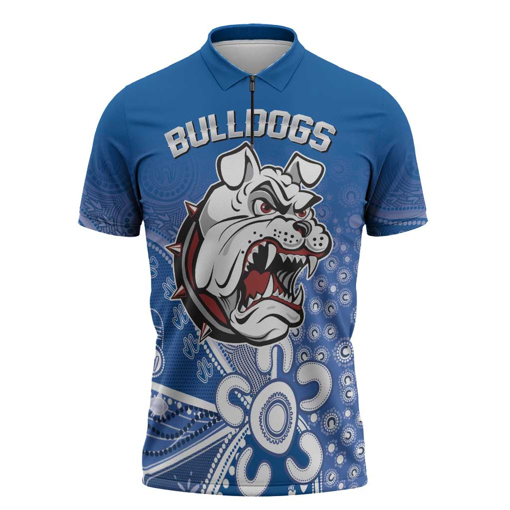 Bulldogs 100-year Anniversary Zipper Polo Shirt Simple Aboriginal Motif - Aussie Hoodie