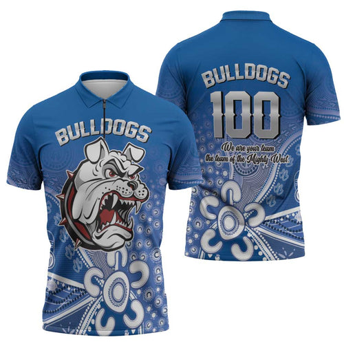 Bulldogs 100-year Anniversary Zipper Polo Shirt Simple Aboriginal Motif - Aussie Hoodie