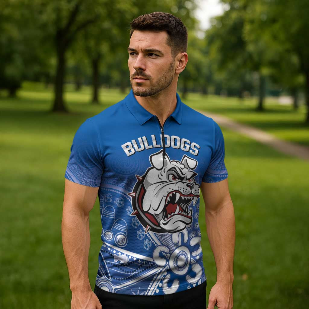 Bulldogs 100-year Anniversary Zipper Polo Shirt Simple Aboriginal Motif - Aussie Hoodie