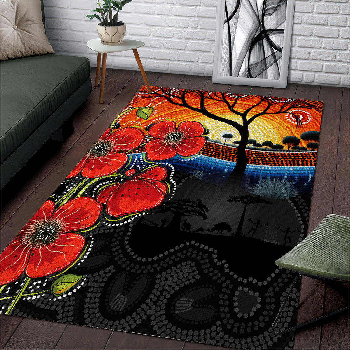 ANZAC Day Australia Poppy Flower Area Rug Aboriginal Style