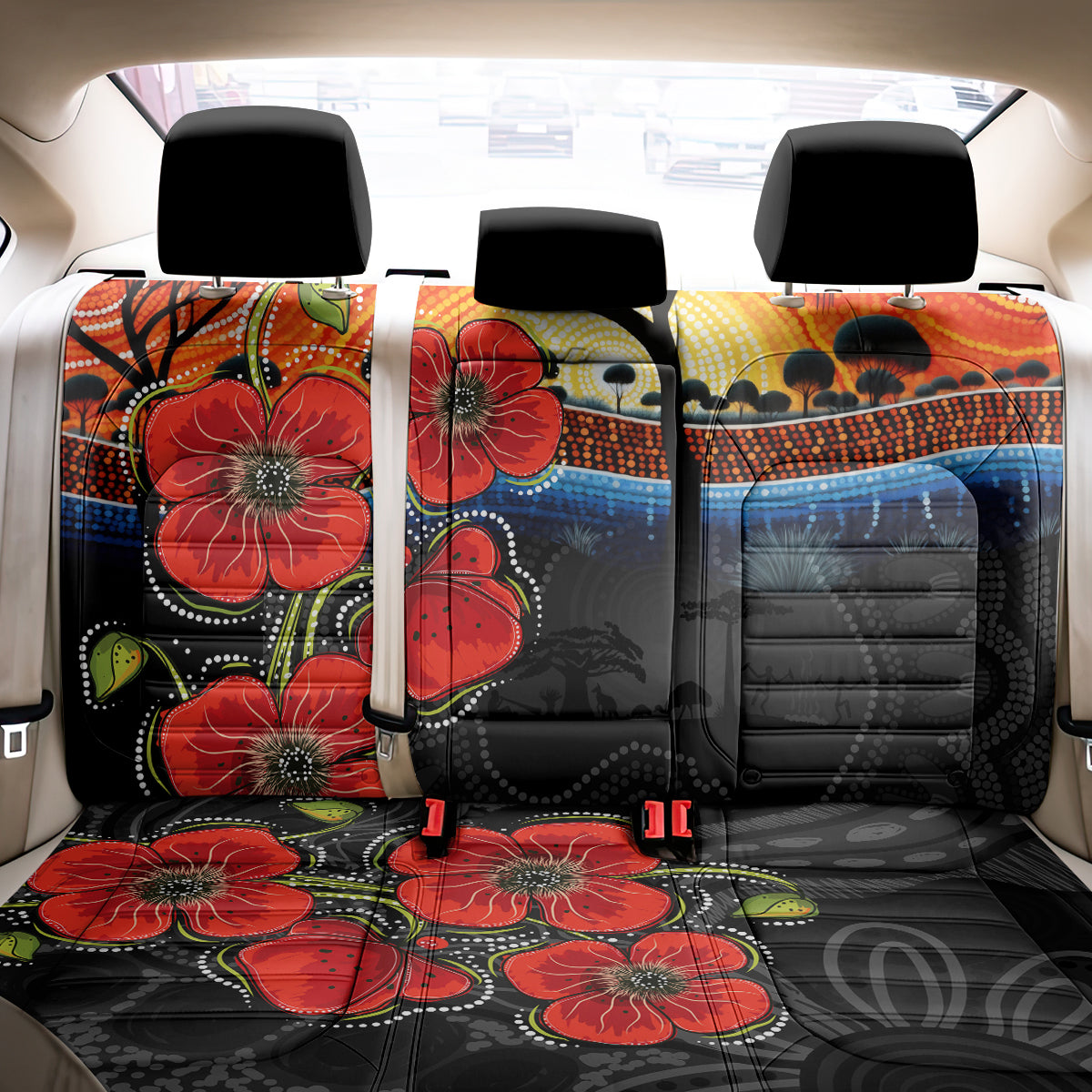 ANZAC Day Australia Poppy Flower Back Car Seat Cover Aboriginal Style