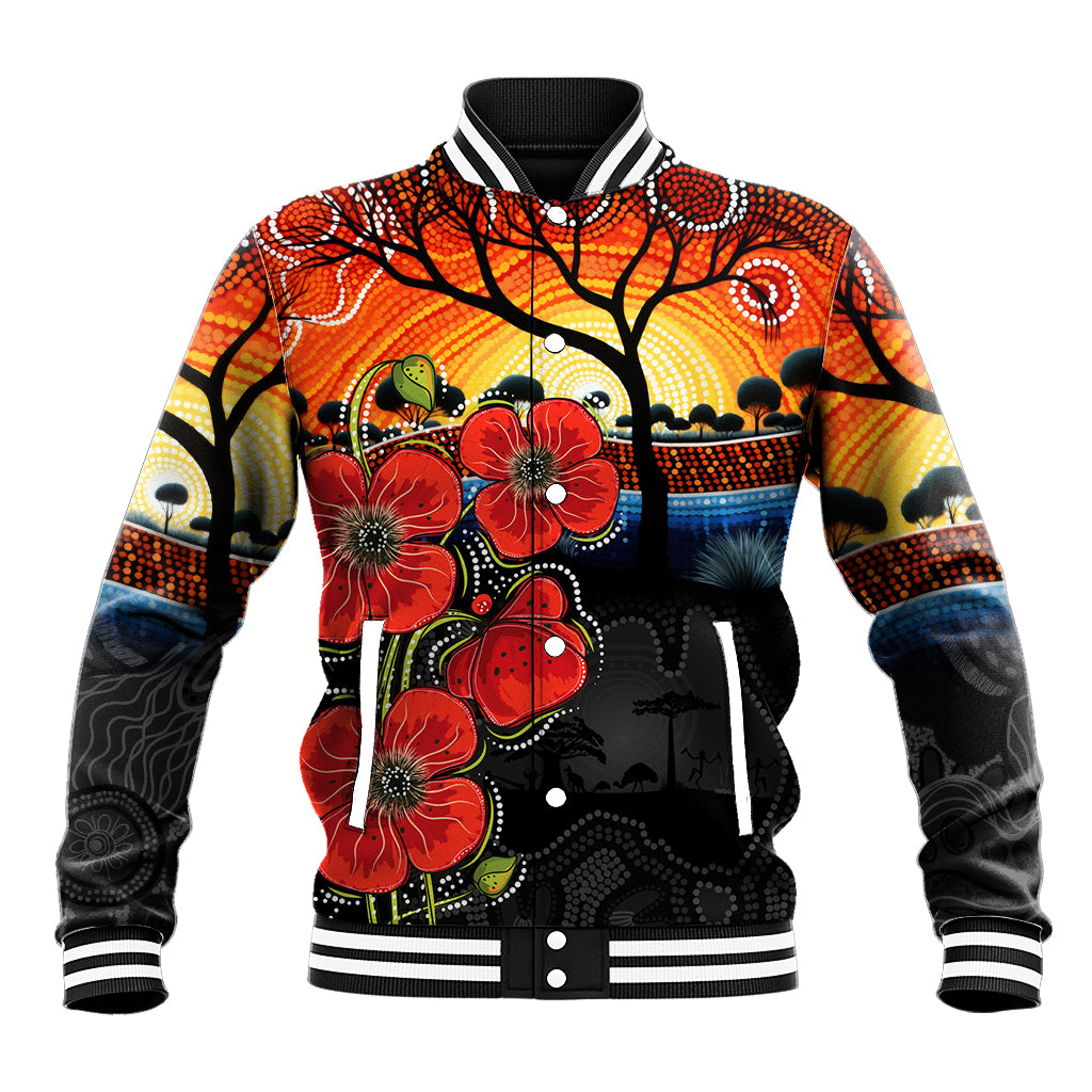 ANZAC Day Australia Poppy Flower Baseball Jacket Aboriginal Style