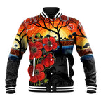 ANZAC Day Australia Poppy Flower Baseball Jacket Aboriginal Style