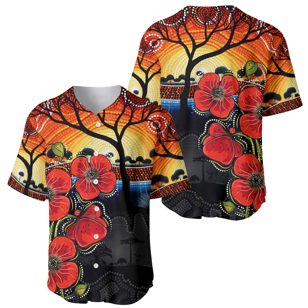 ANZAC Day Australia Poppy Flower Baseball Jersey Aboriginal Style