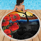 ANZAC Day Australia Poppy Flower Beach Blanket Aboriginal Style