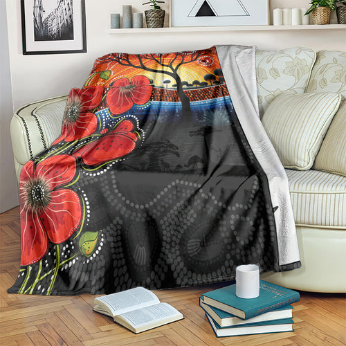 ANZAC Day Australia Poppy Flower Blanket Aboriginal Style