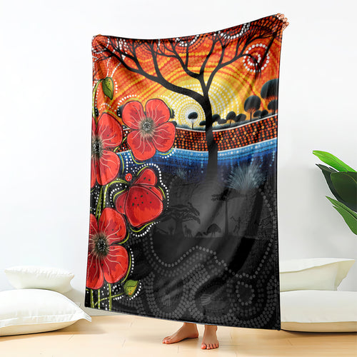 ANZAC Day Australia Poppy Flower Blanket Aboriginal Style