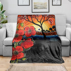 ANZAC Day Australia Poppy Flower Blanket Aboriginal Style
