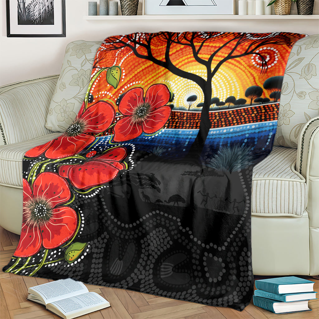ANZAC Day Australia Poppy Flower Blanket Aboriginal Style