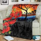 ANZAC Day Australia Poppy Flower Blanket Aboriginal Style