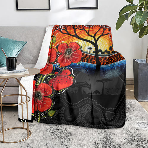 ANZAC Day Australia Poppy Flower Blanket Aboriginal Style