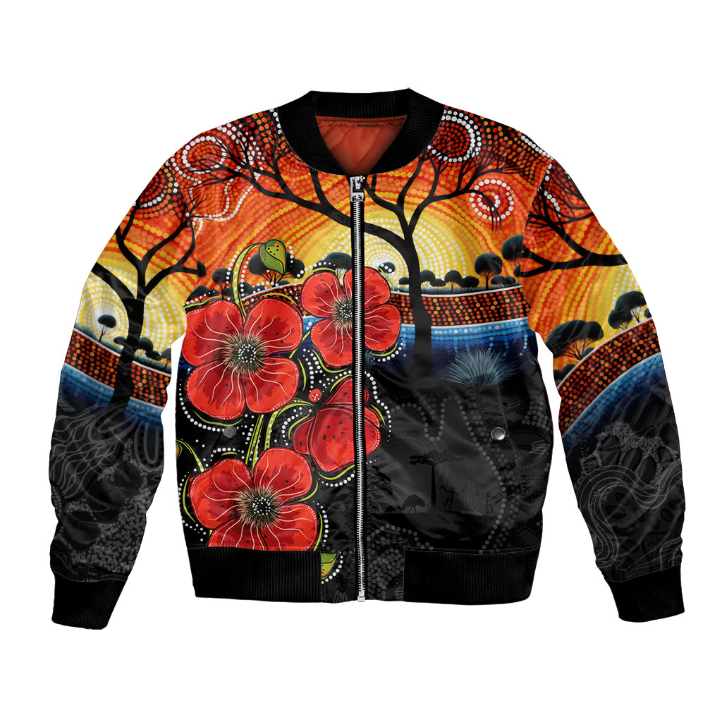 ANZAC Day Australia Poppy Flower Bomber Jacket Aboriginal Style