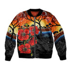 ANZAC Day Australia Poppy Flower Bomber Jacket Aboriginal Style
