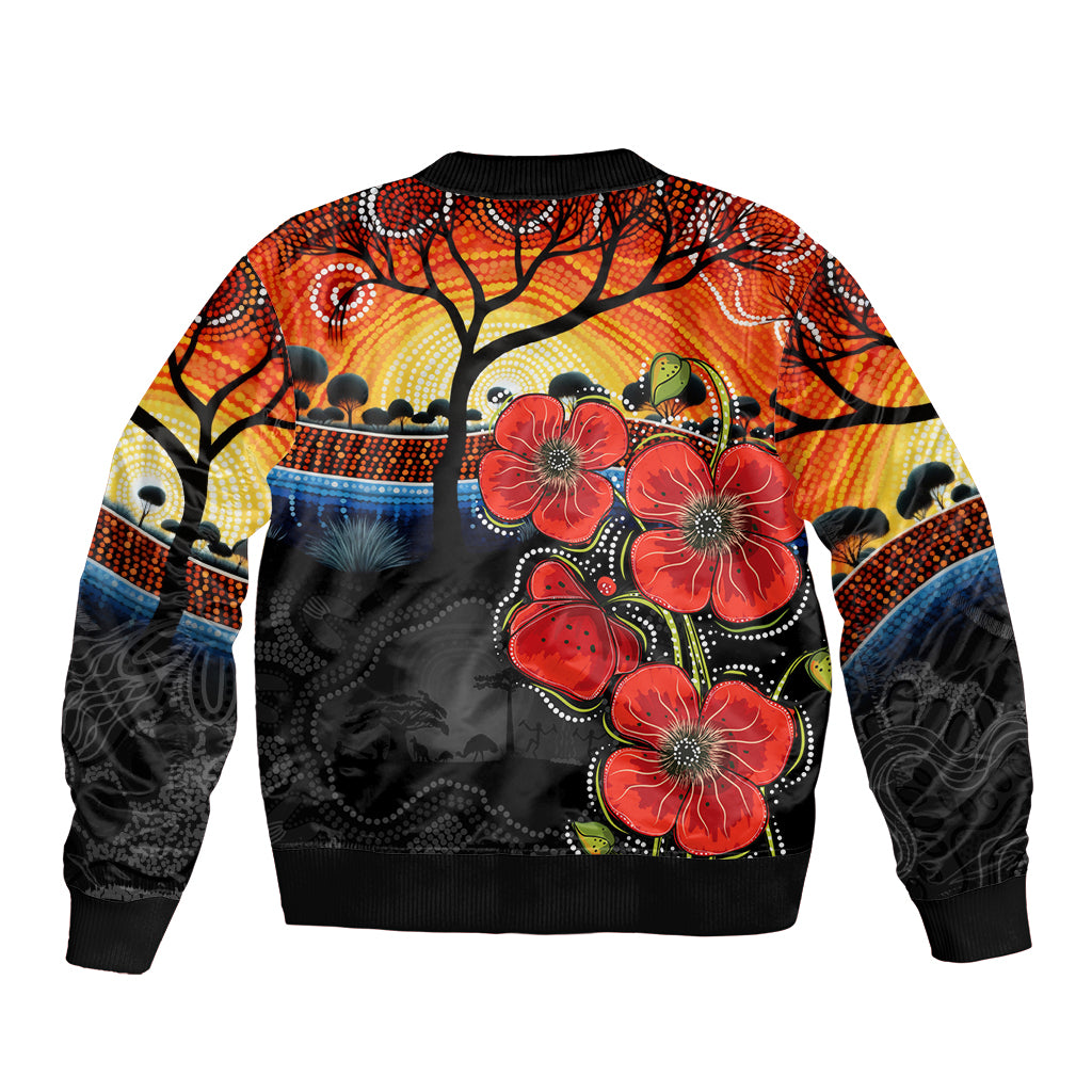 ANZAC Day Australia Poppy Flower Bomber Jacket Aboriginal Style