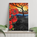 ANZAC Day Australia Poppy Flower Canvas Wall Art Aboriginal Style