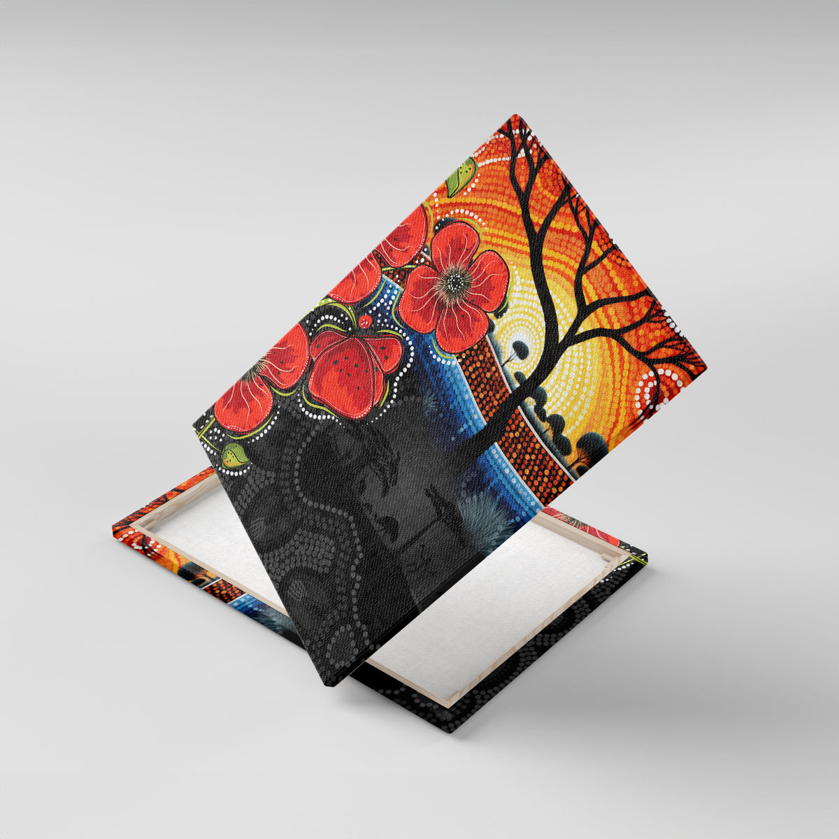 ANZAC Day Australia Poppy Flower Canvas Wall Art Aboriginal Style