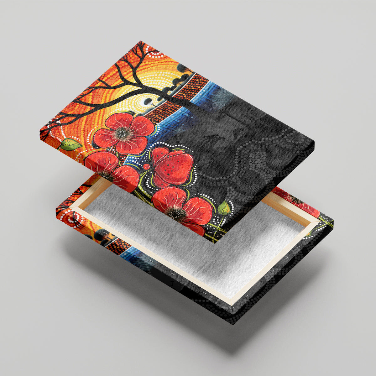 ANZAC Day Australia Poppy Flower Canvas Wall Art Aboriginal Style