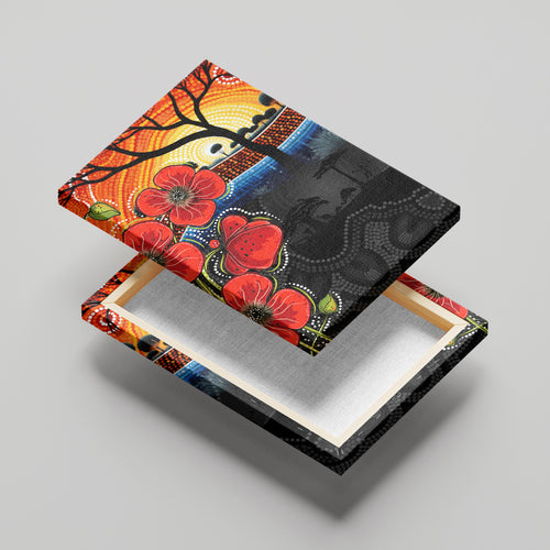 ANZAC Day Australia Poppy Flower Canvas Wall Art Aboriginal Style