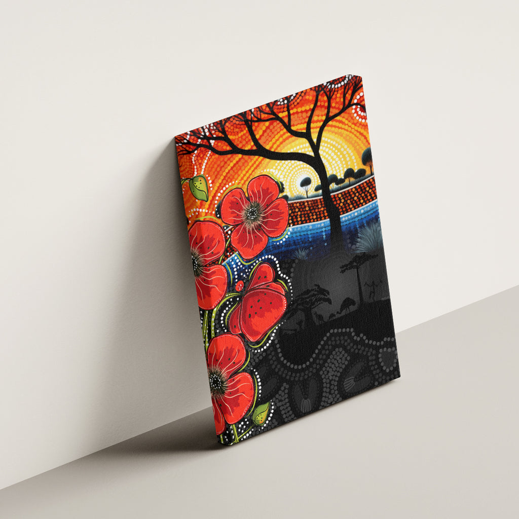 ANZAC Day Australia Poppy Flower Canvas Wall Art Aboriginal Style