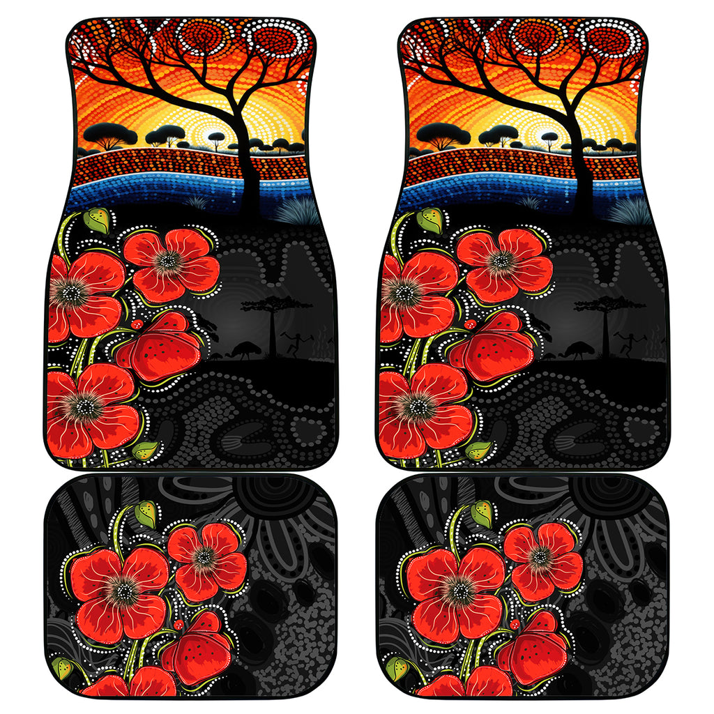 ANZAC Day Australia Poppy Flower Car Mats Aboriginal Style