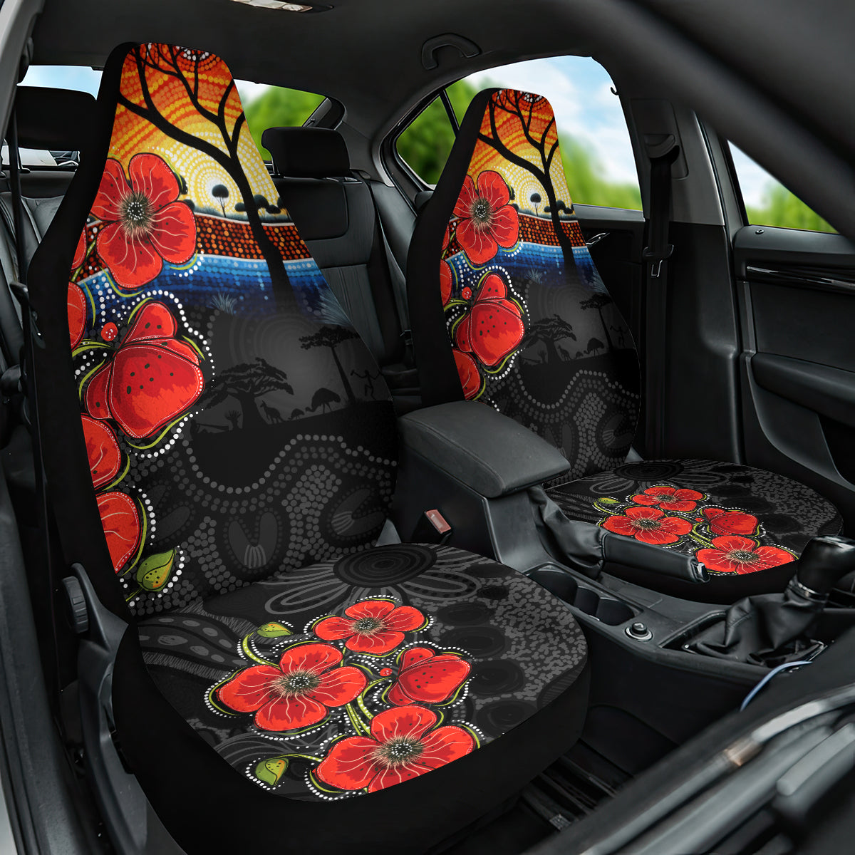 ANZAC Day Australia Poppy Flower Car Seat Cover Aboriginal Style