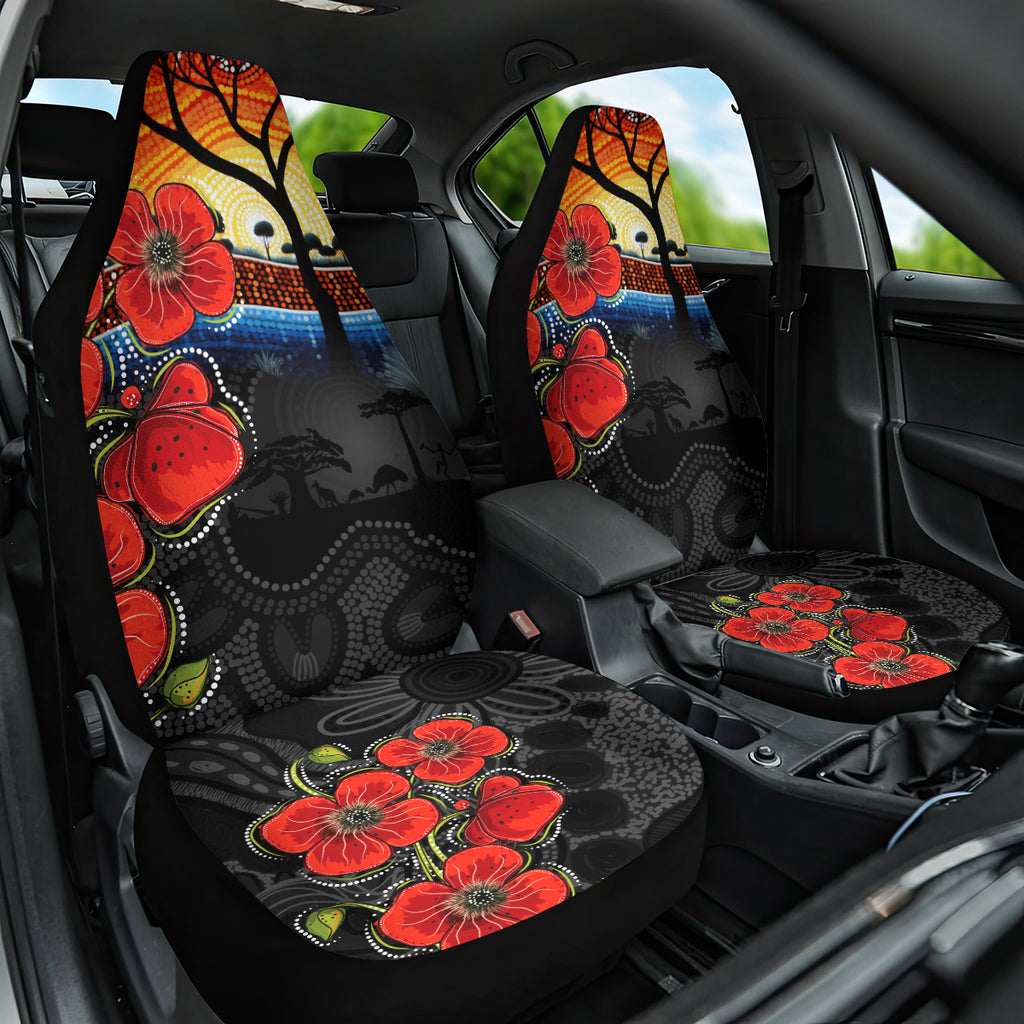 ANZAC Day Australia Poppy Flower Car Seat Cover Aboriginal Style