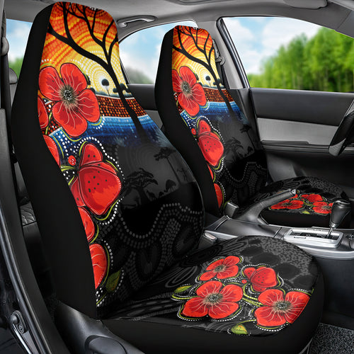ANZAC Day Australia Poppy Flower Car Seat Cover Aboriginal Style