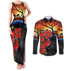 ANZAC Day Australia Poppy Flower Couples Matching Tank Maxi Dress and Long Sleeve Button Shirt Aboriginal Style