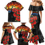 ANZAC Day Australia Poppy Flower Family Matching Mermaid Dress and Hawaiian Shirt Aboriginal Style