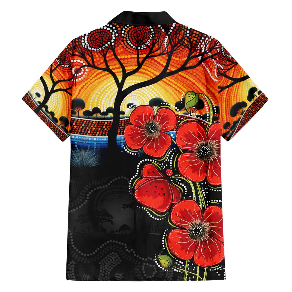 ANZAC Day Australia Poppy Flower Family Matching Off Shoulder Long Sleeve Dress and Hawaiian Shirt Aboriginal Style