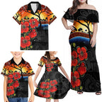 ANZAC Day Australia Poppy Flower Family Matching Off Shoulder Maxi Dress and Hawaiian Shirt Aboriginal Style