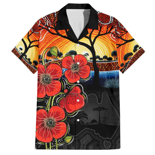 ANZAC Day Australia Poppy Flower Family Matching Off Shoulder Short Dress and Hawaiian Shirt Aboriginal Style