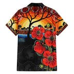 ANZAC Day Australia Poppy Flower Family Matching Off Shoulder Short Dress and Hawaiian Shirt Aboriginal Style