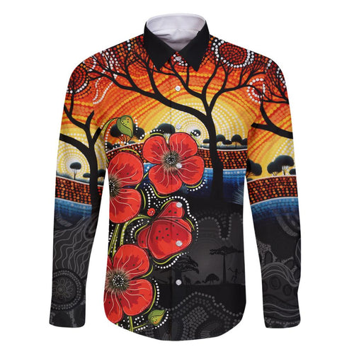 ANZAC Day Australia Poppy Flower Family Matching Off Shoulder Short Dress and Hawaiian Shirt Aboriginal Style