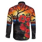 ANZAC Day Australia Poppy Flower Family Matching Off Shoulder Short Dress and Hawaiian Shirt Aboriginal Style
