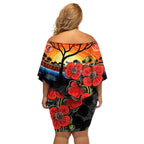 ANZAC Day Australia Poppy Flower Family Matching Off Shoulder Short Dress and Hawaiian Shirt Aboriginal Style