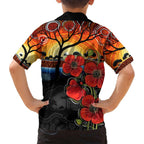 ANZAC Day Australia Poppy Flower Family Matching Short Sleeve Bodycon Dress and Hawaiian Shirt Aboriginal Style