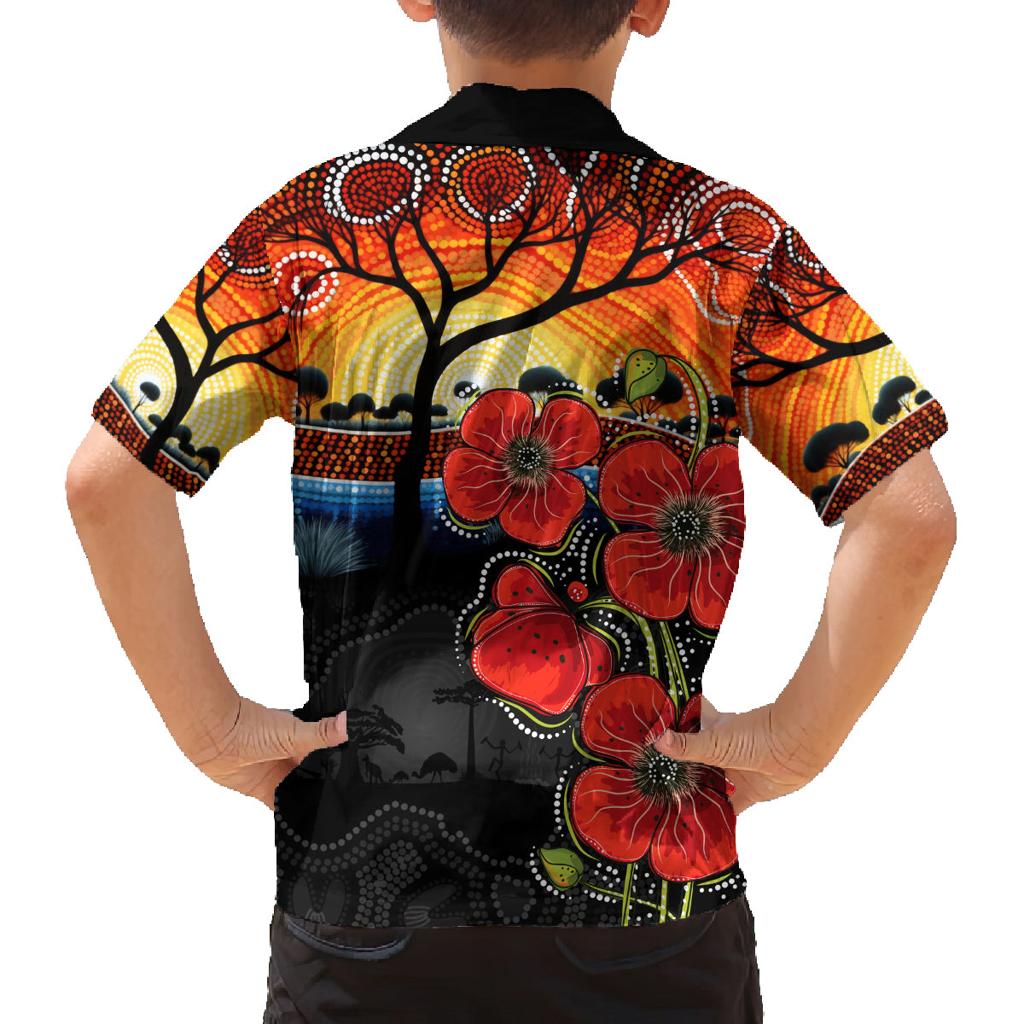 ANZAC Day Australia Poppy Flower Family Matching Tank Maxi Dress and Hawaiian Shirt Aboriginal Style