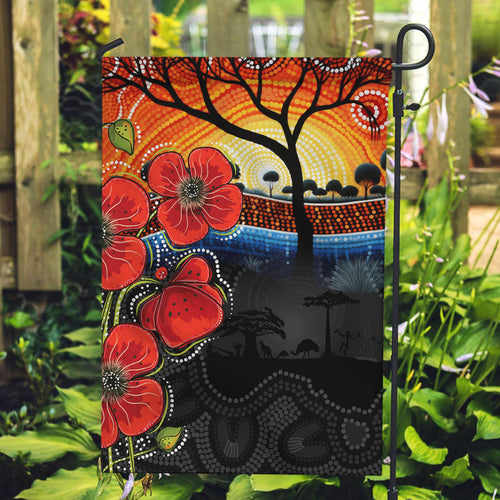 ANZAC Day Australia Poppy Flower Garden Flag Aboriginal Style