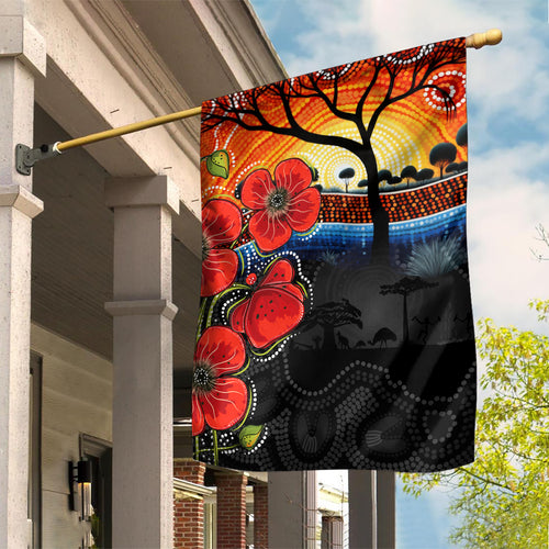 ANZAC Day Australia Poppy Flower Garden Flag Aboriginal Style